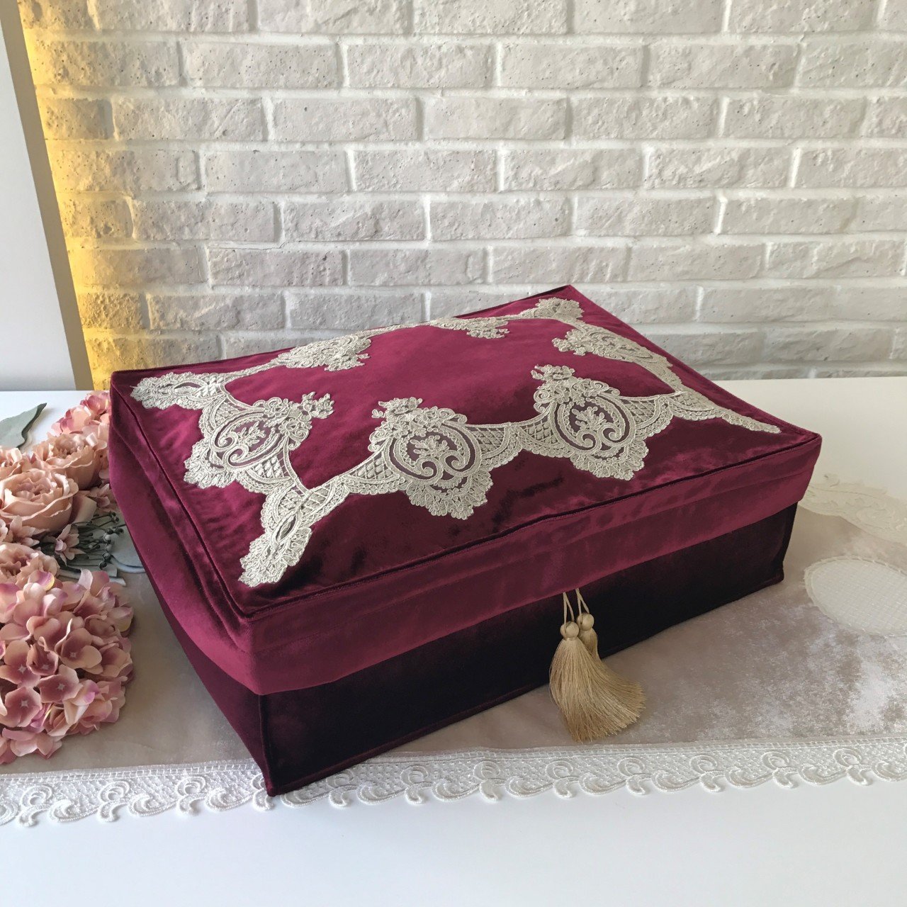 Fransız Dantelli Hurç | Bordo