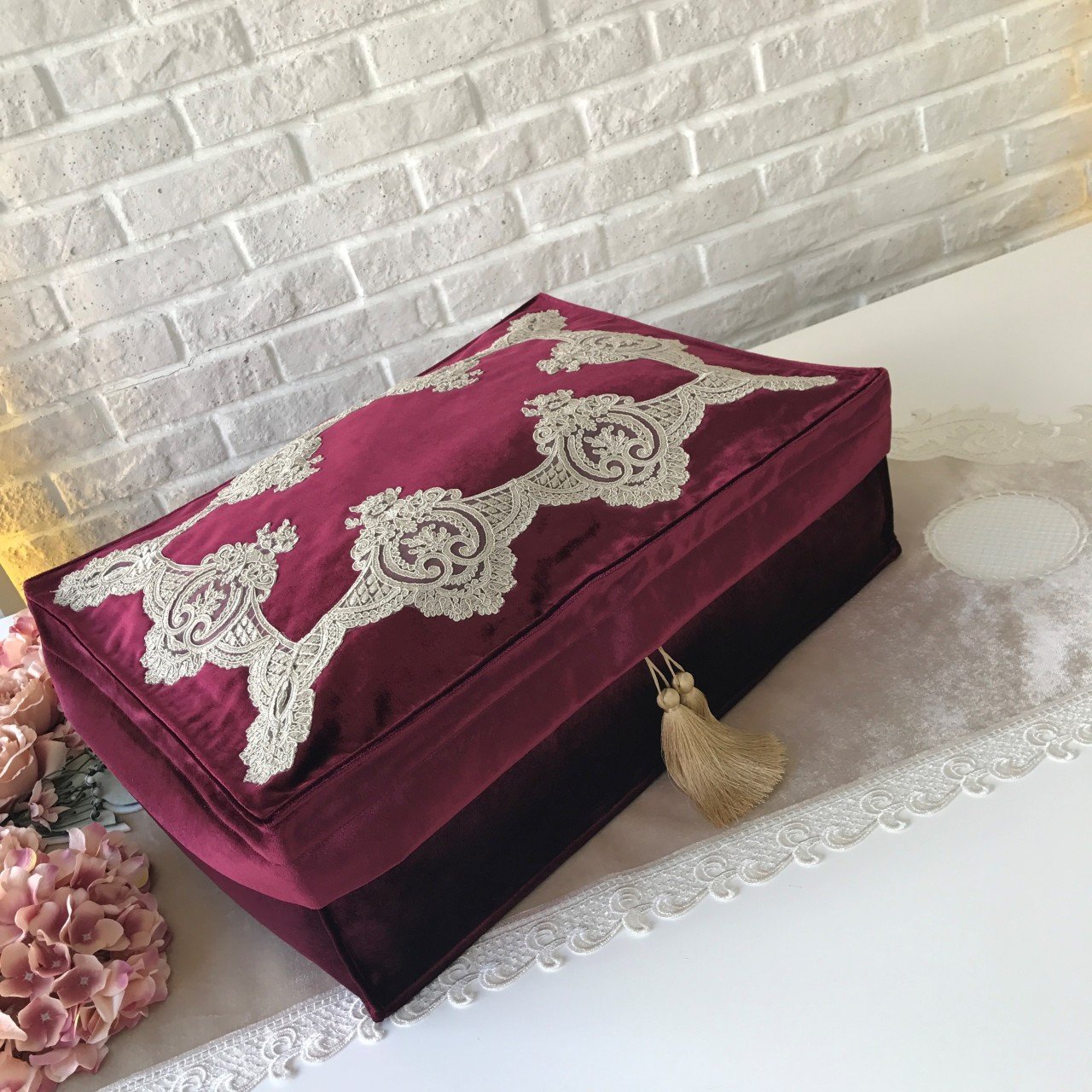 Fransız Dantelli Hurç | Bordo
