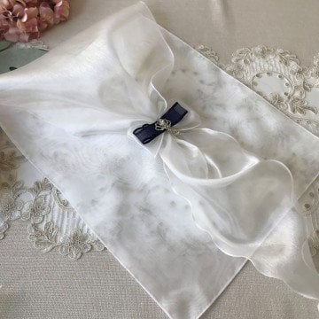 Ekru&Lacivert Fiyonklu Kese | 35*45 cm