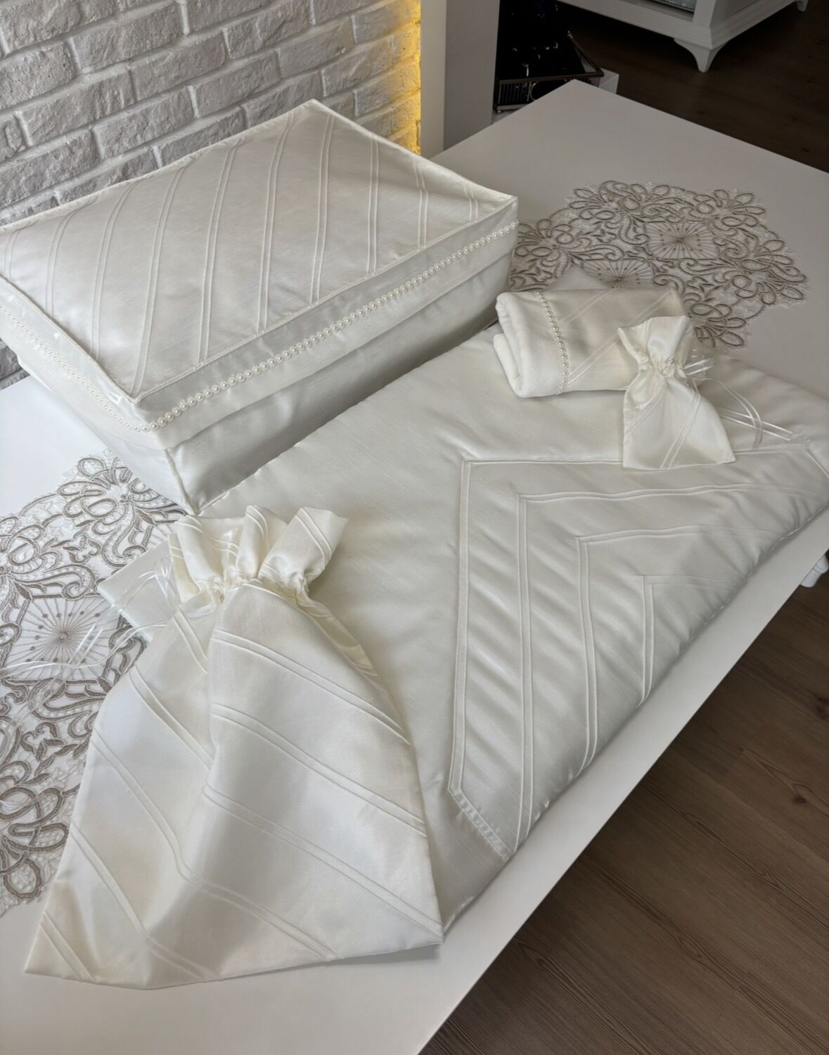 Nervürlü Seccade Takımı | Ekru