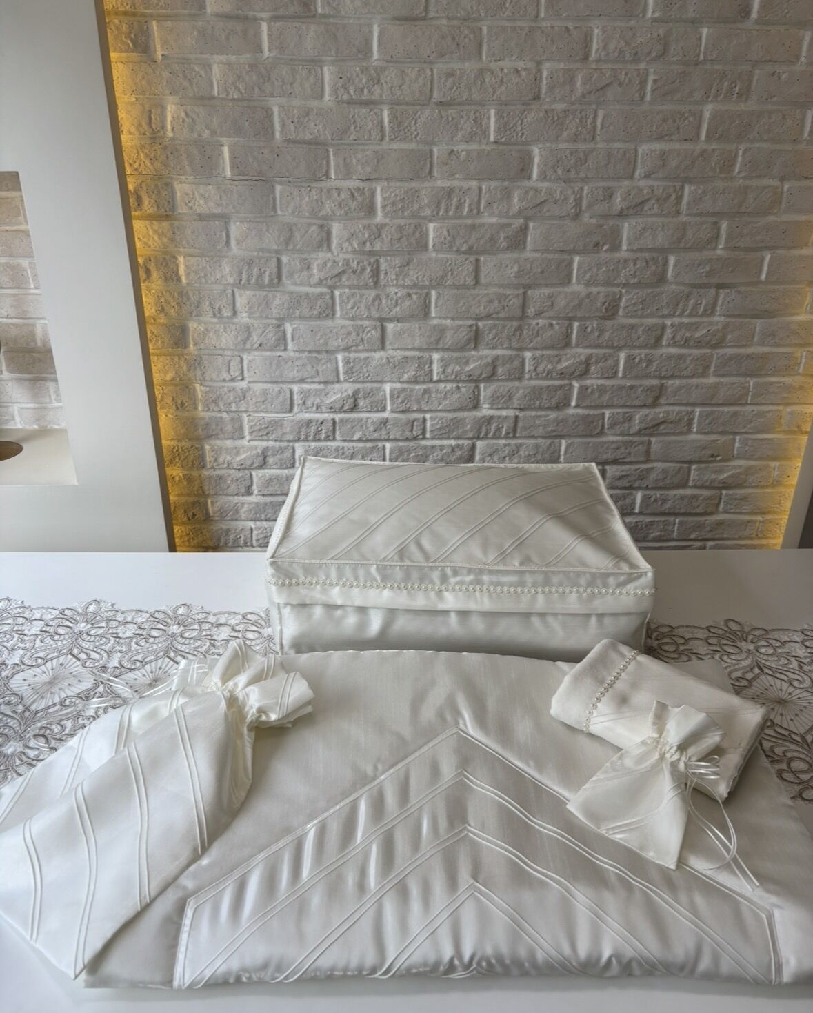 Nervürlü Seccade Takımı | Ekru