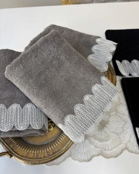 Fransız Dantelli Havlu | Gri