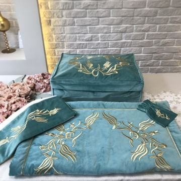 Nakışlı Seccade Takımı | Turkuaz&Gold