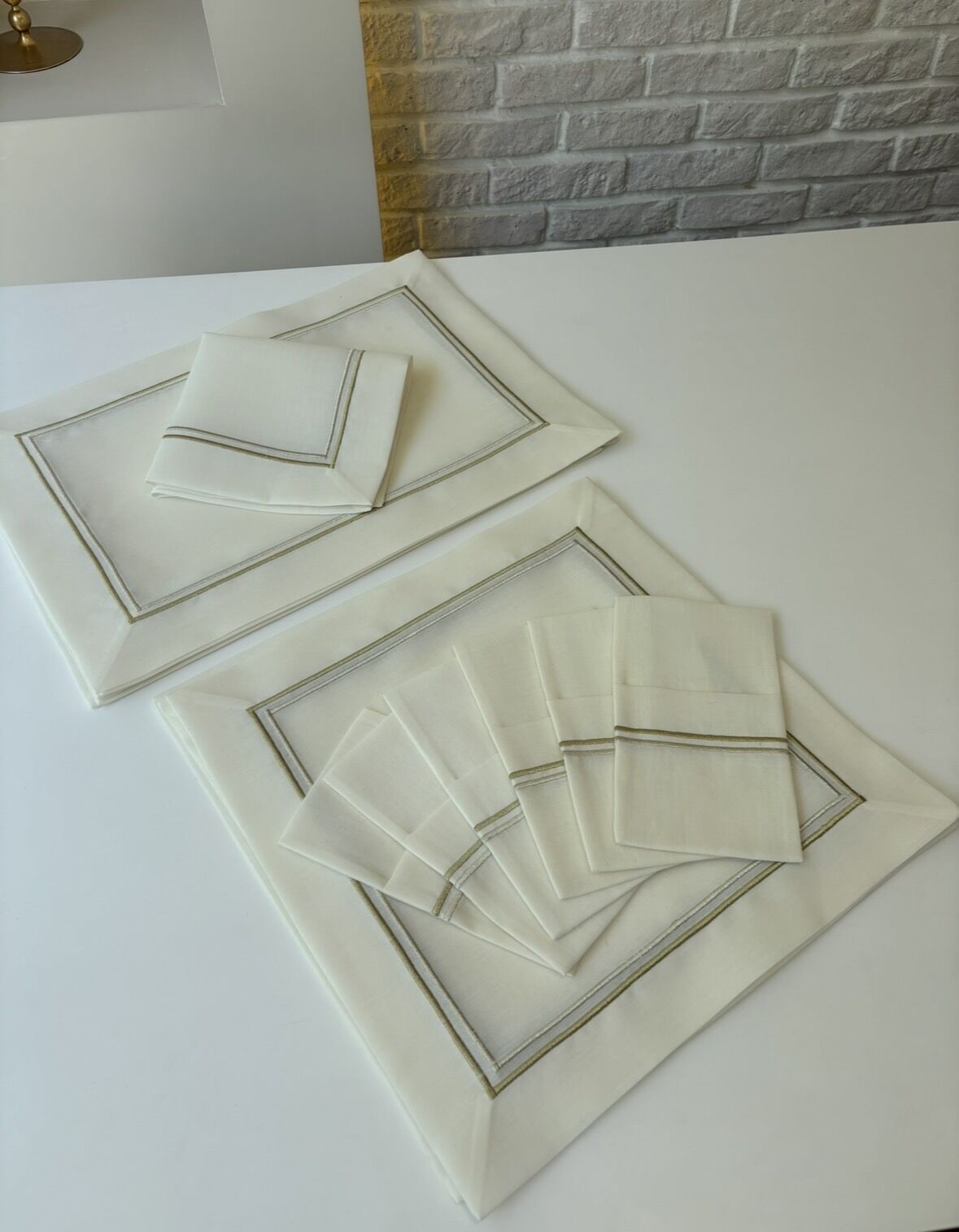 Gold&Gümüş Nakışlı Servis Takımı | Ekru