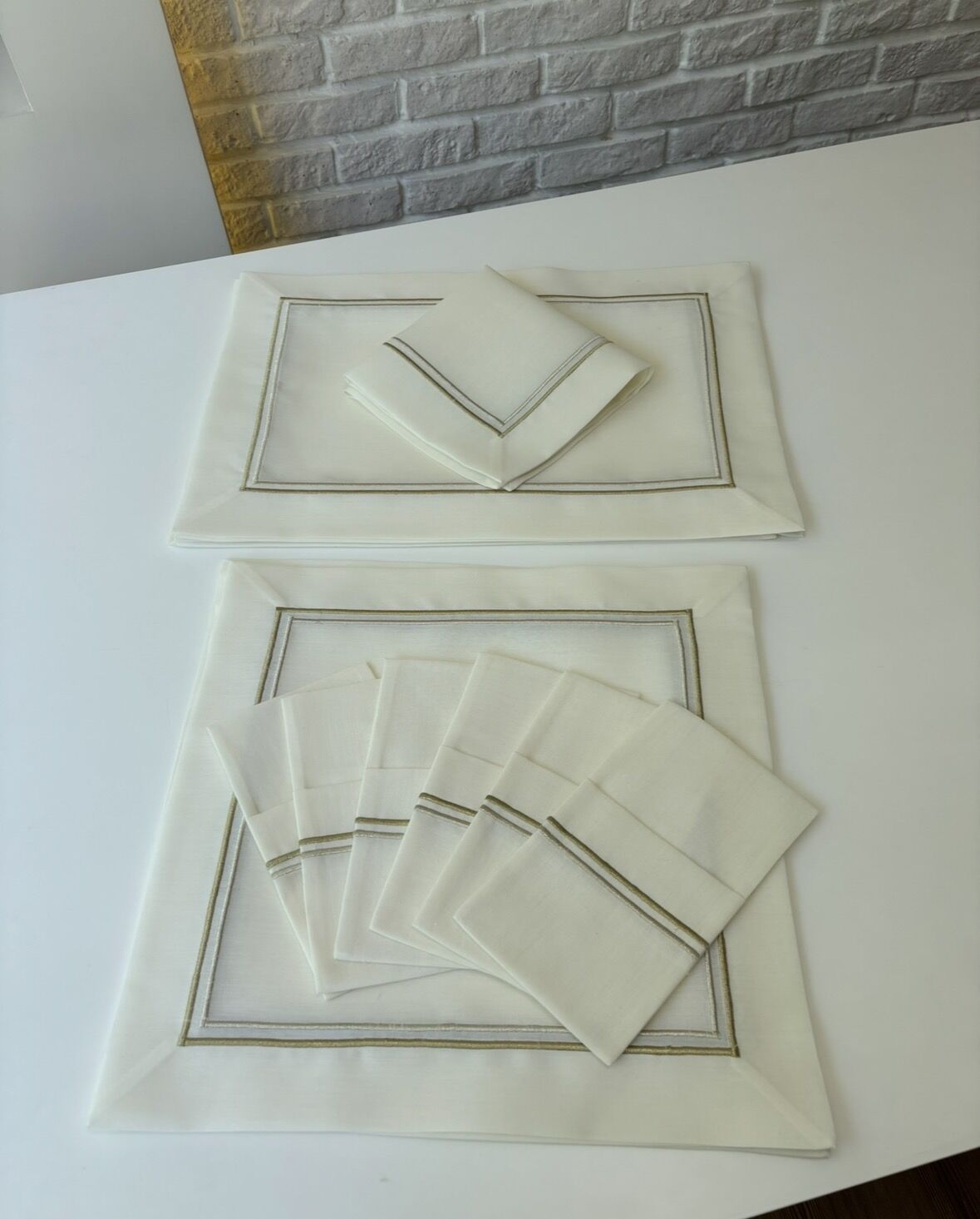 Gold&Gümüş Nakışlı Servis Takımı | Ekru