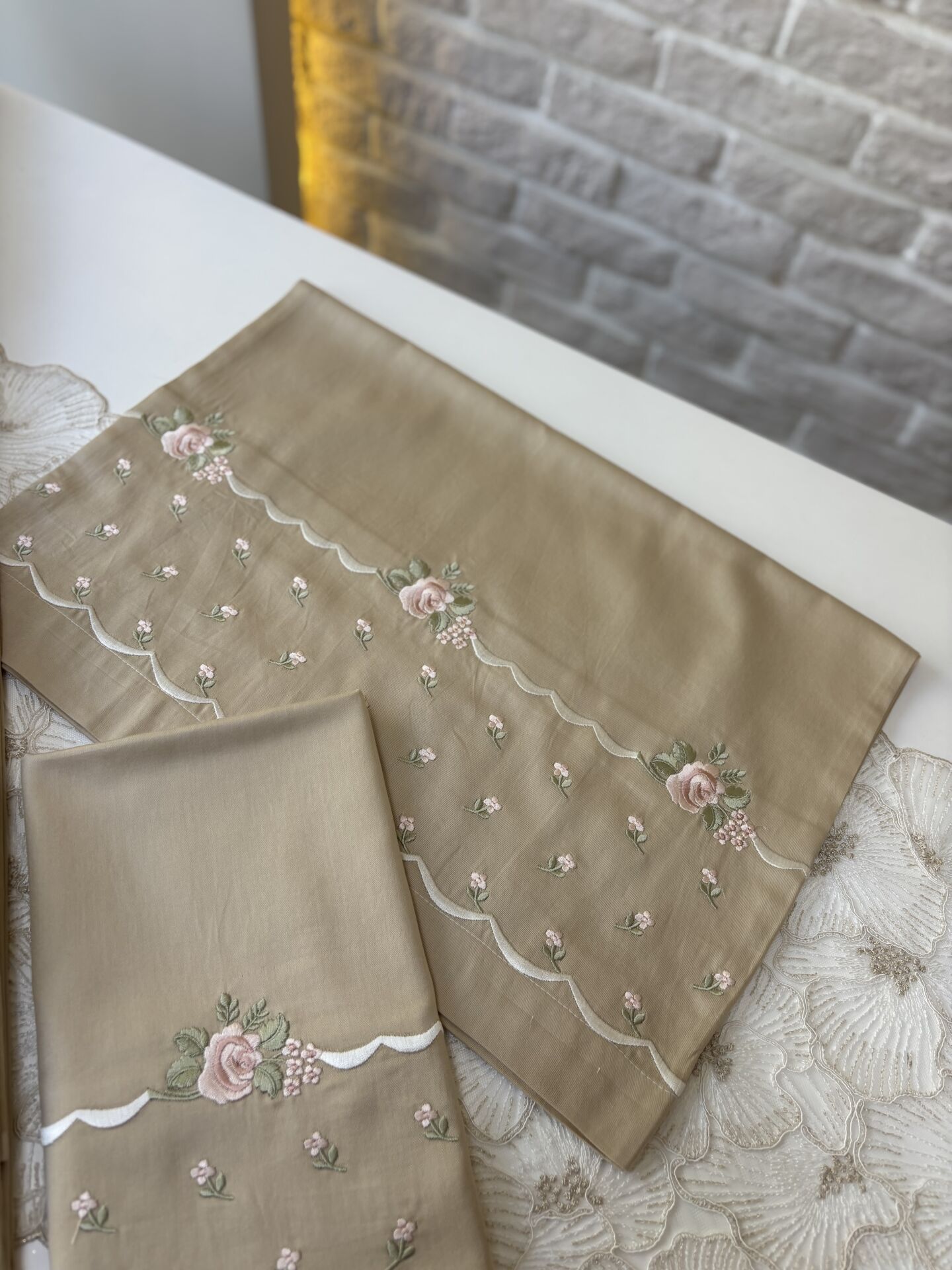 Nakışlı Pike&Nevresim Takımı | Cappuccino