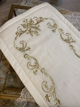 Nakışlı Keten Seccade | Ekru&Gold