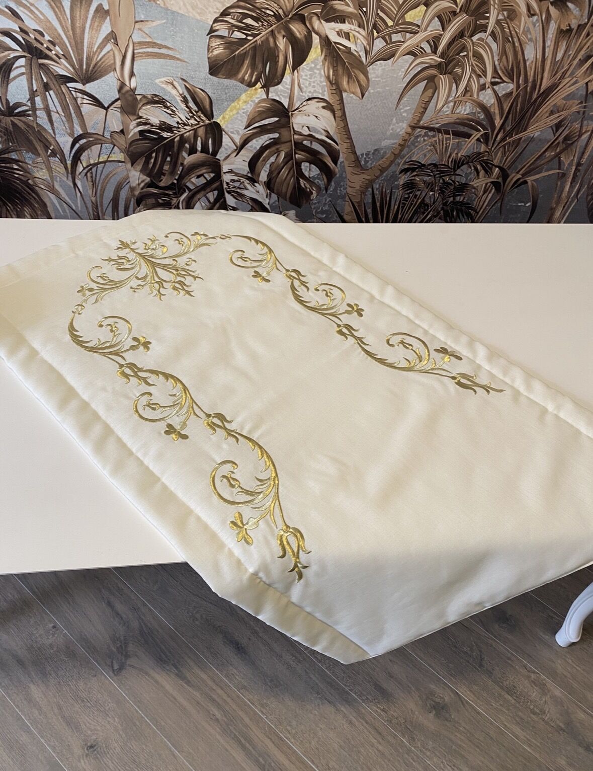 Nakışlı Keten Seccade | Ekru&Gold