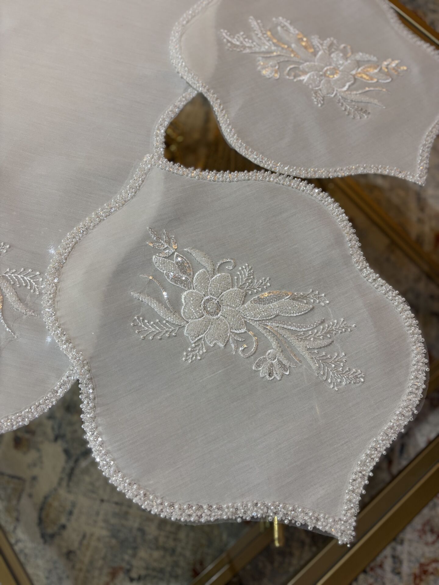 Fransız Dantelli&İncili 3 Parça Takım | Ekru