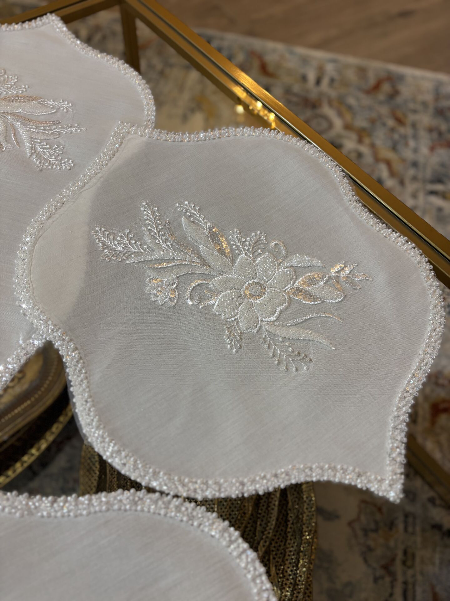 Fransız Dantelli&İncili 3 Parça Takım | Ekru