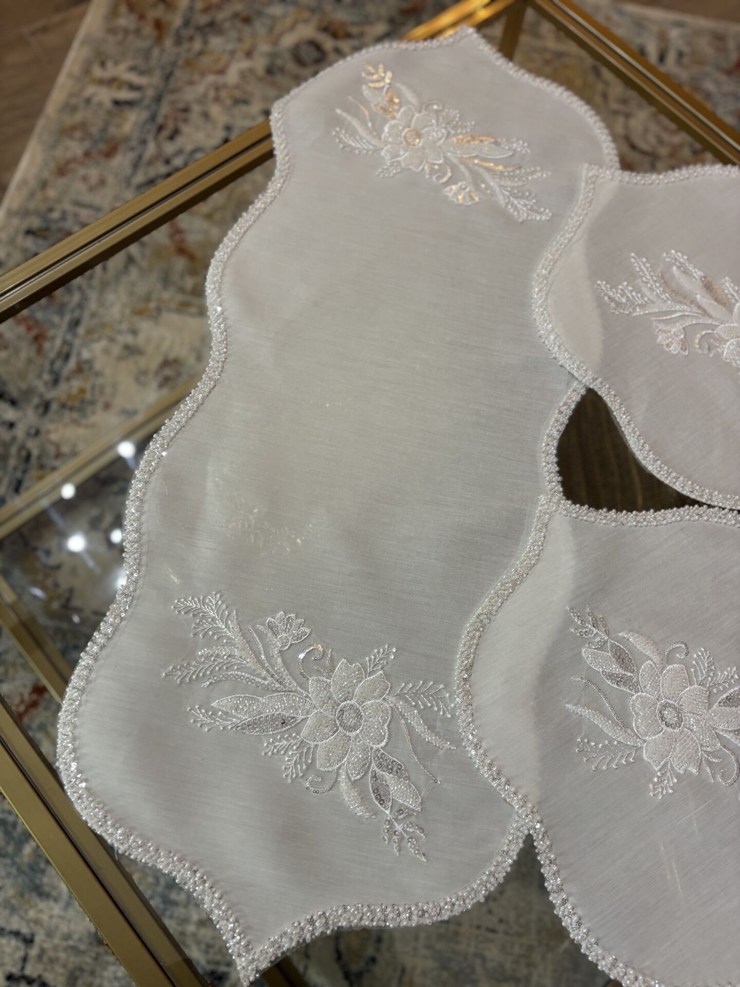 Fransız Dantelli&İncili 3 Parça Takım | Ekru