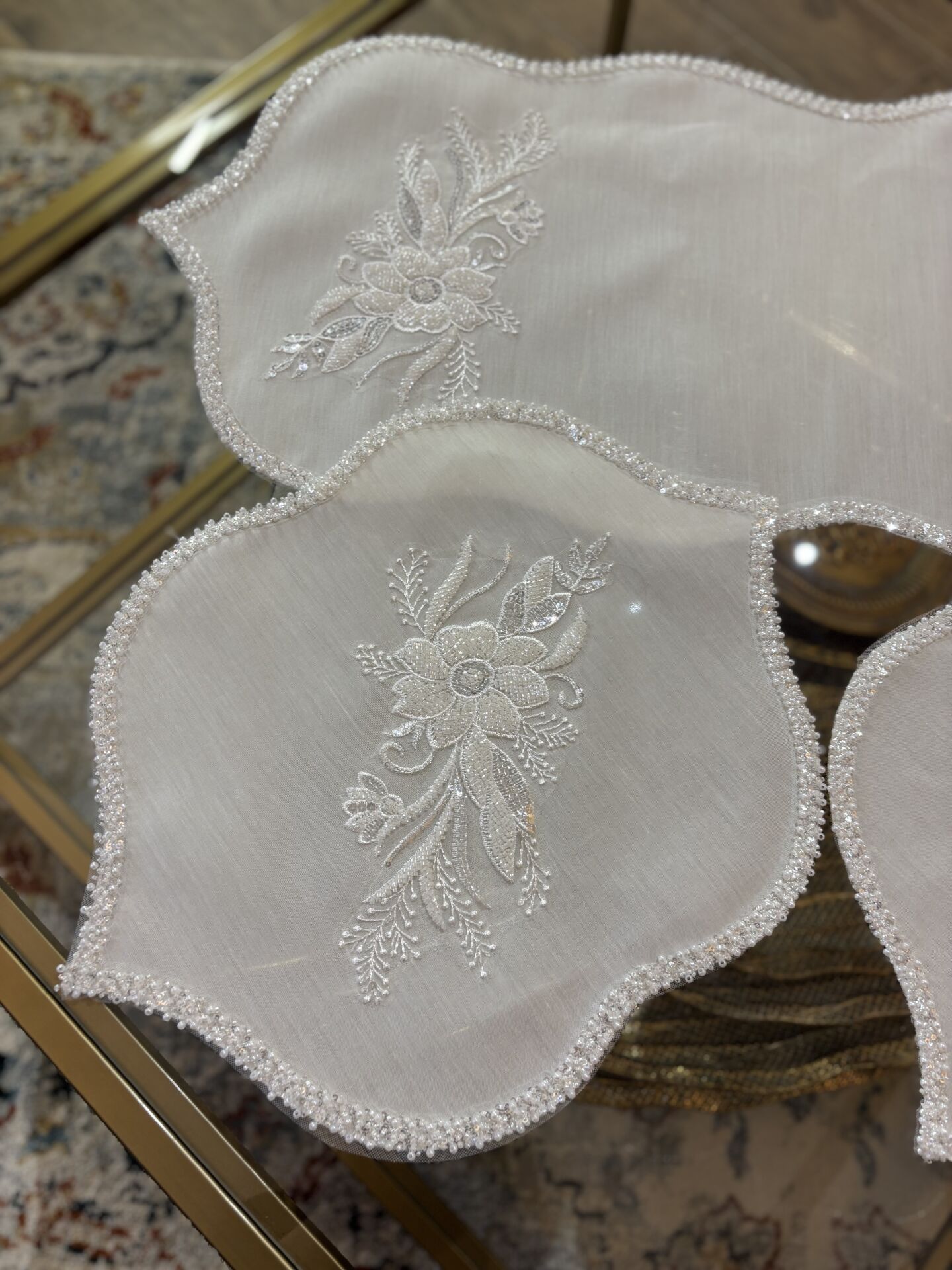 Fransız Dantelli&İncili 3 Parça Takım | Ekru