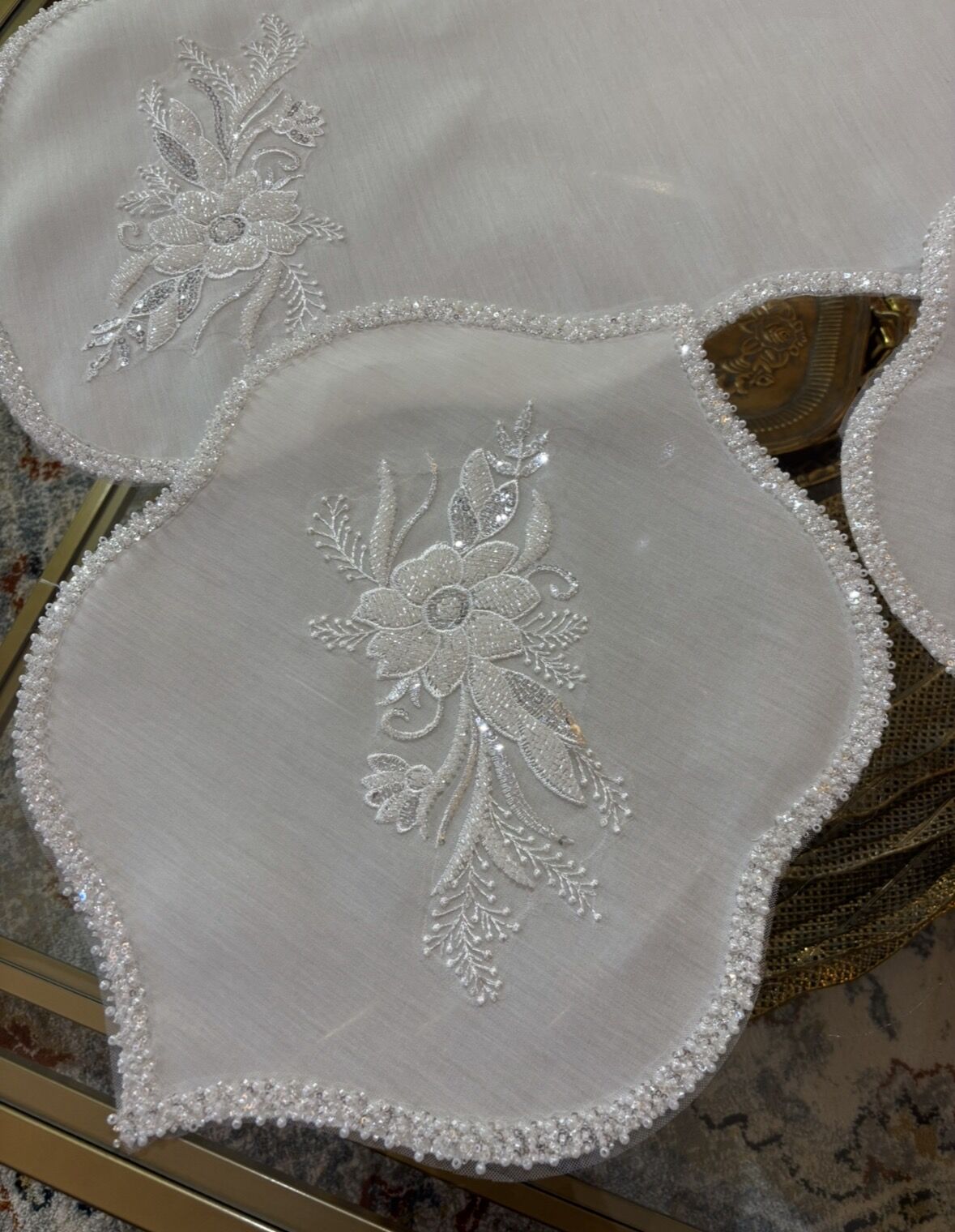 Fransız Dantelli&İncili 3 Parça Takım | Ekru