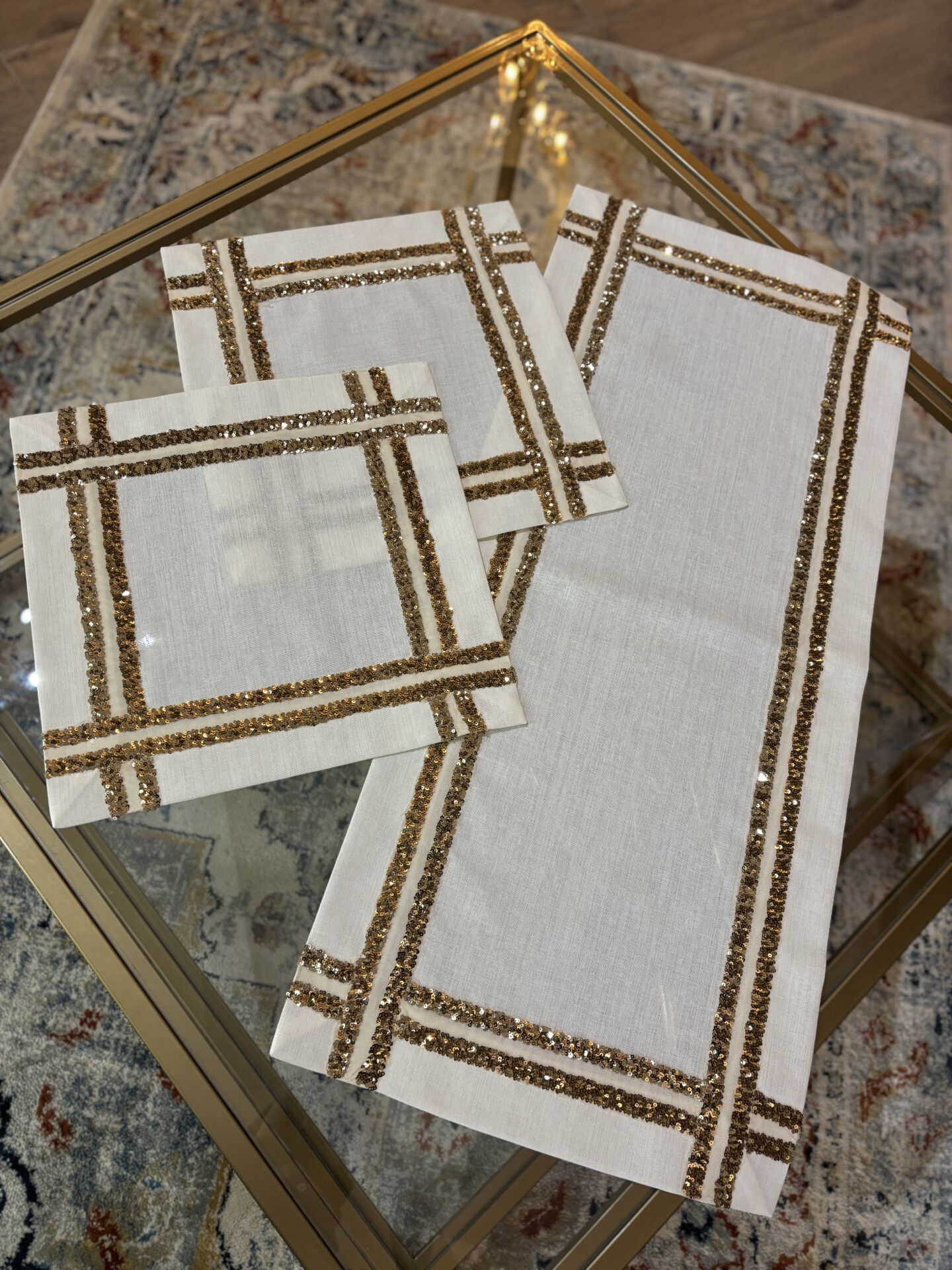 Taş Detaylı 3 Parça Takım | Ekru&Gold