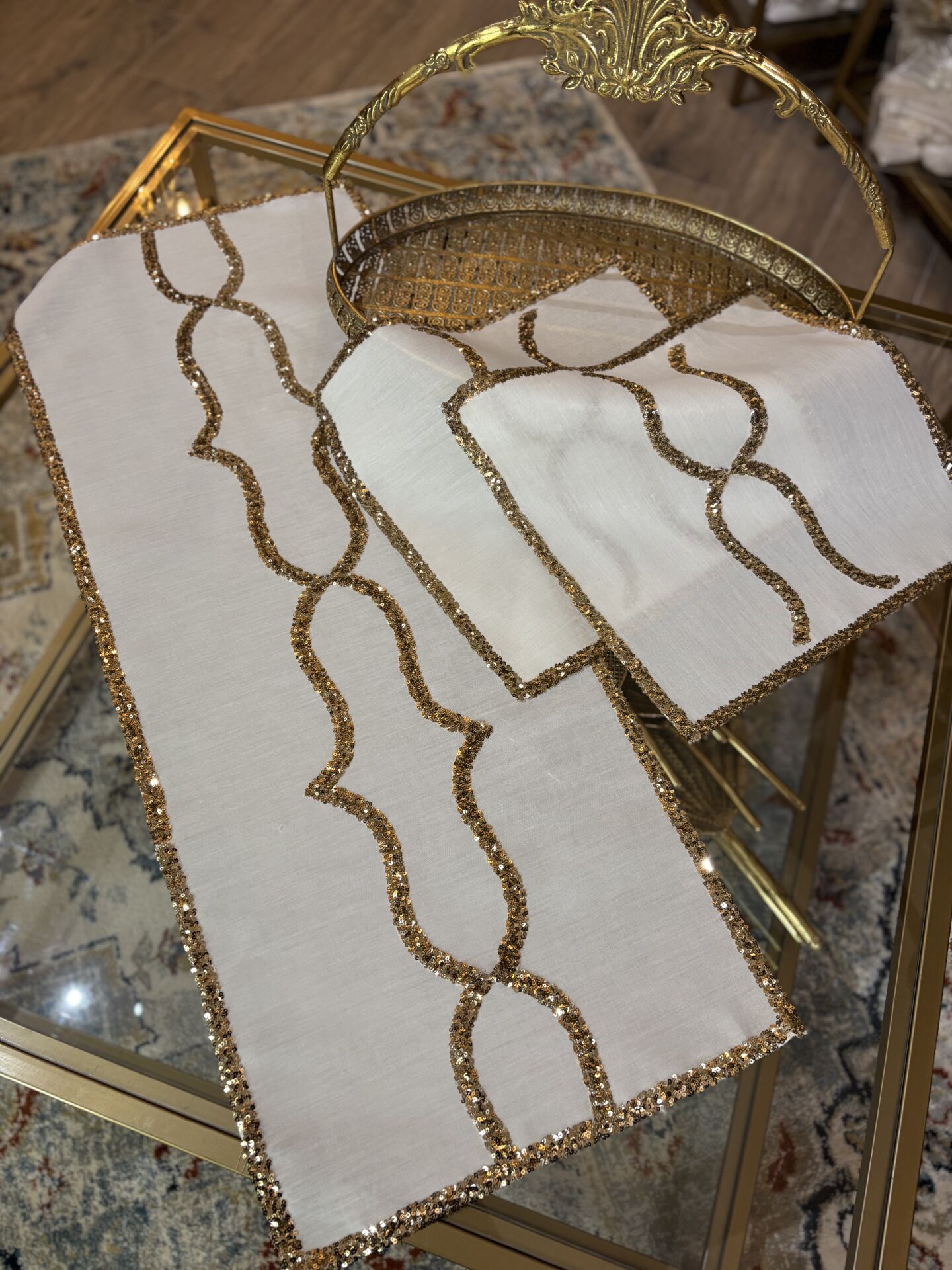 Taş Detaylı 3 Parça Takım | Ekru&Gold