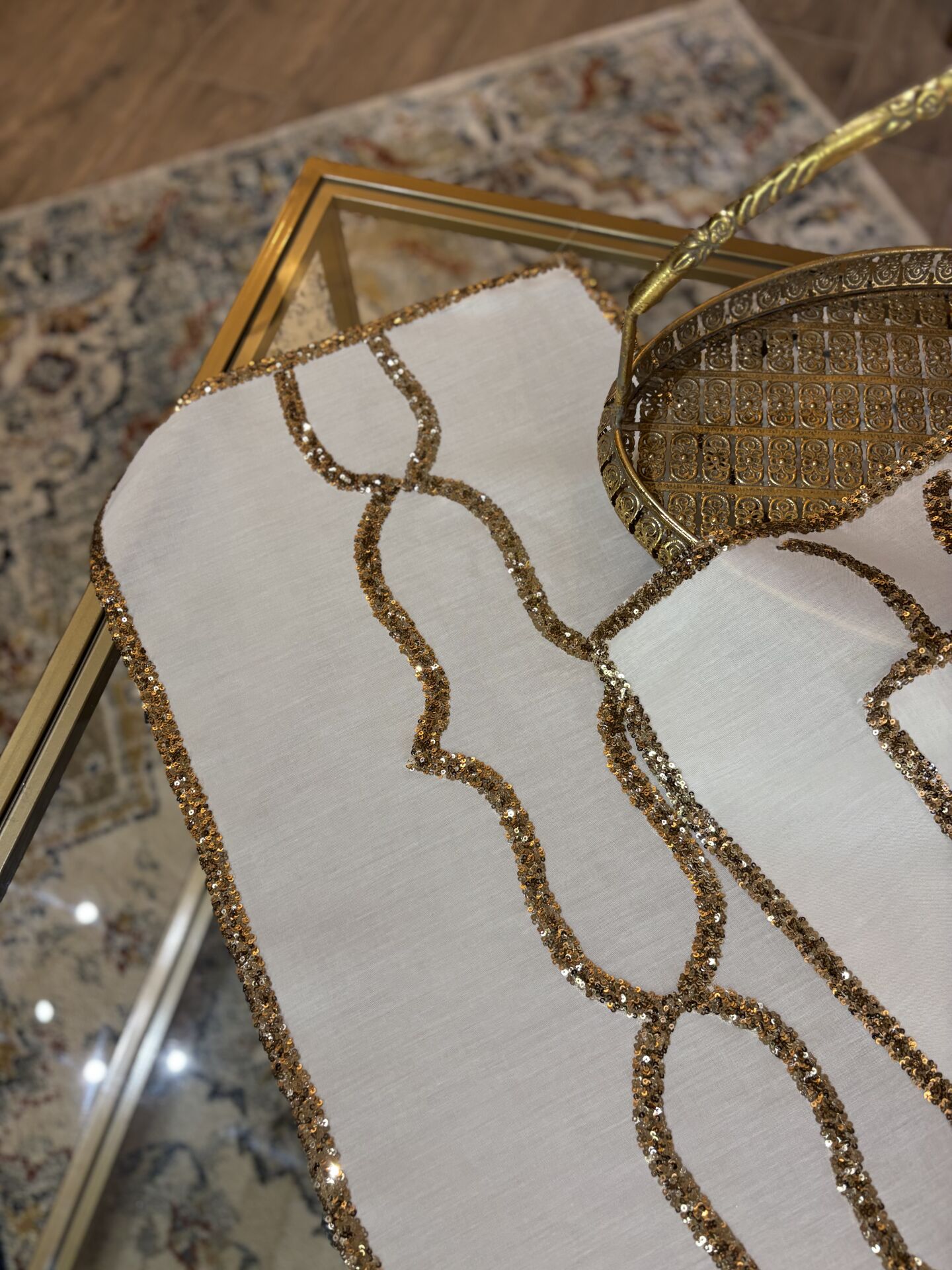 Taş Detaylı 3 Parça Takım | Ekru&Gold