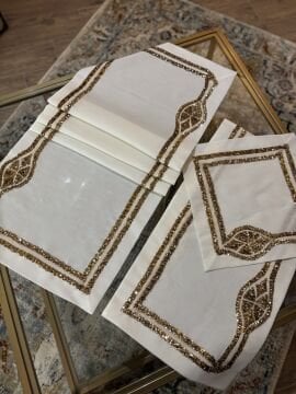 Taş Detaylı Salon Takımı | Ekru&Gold