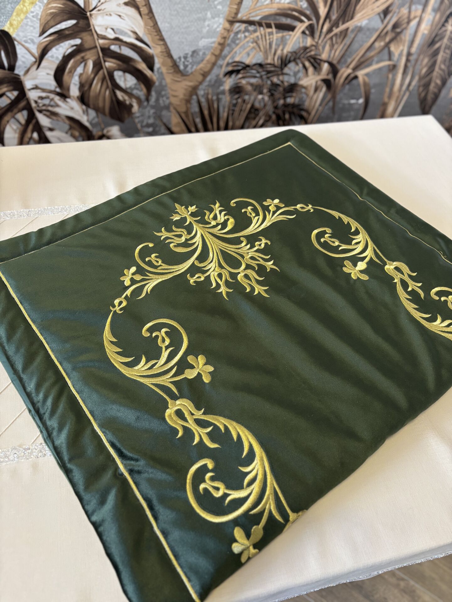Nakışlı Kadife Seccade | Yeşil&Gold