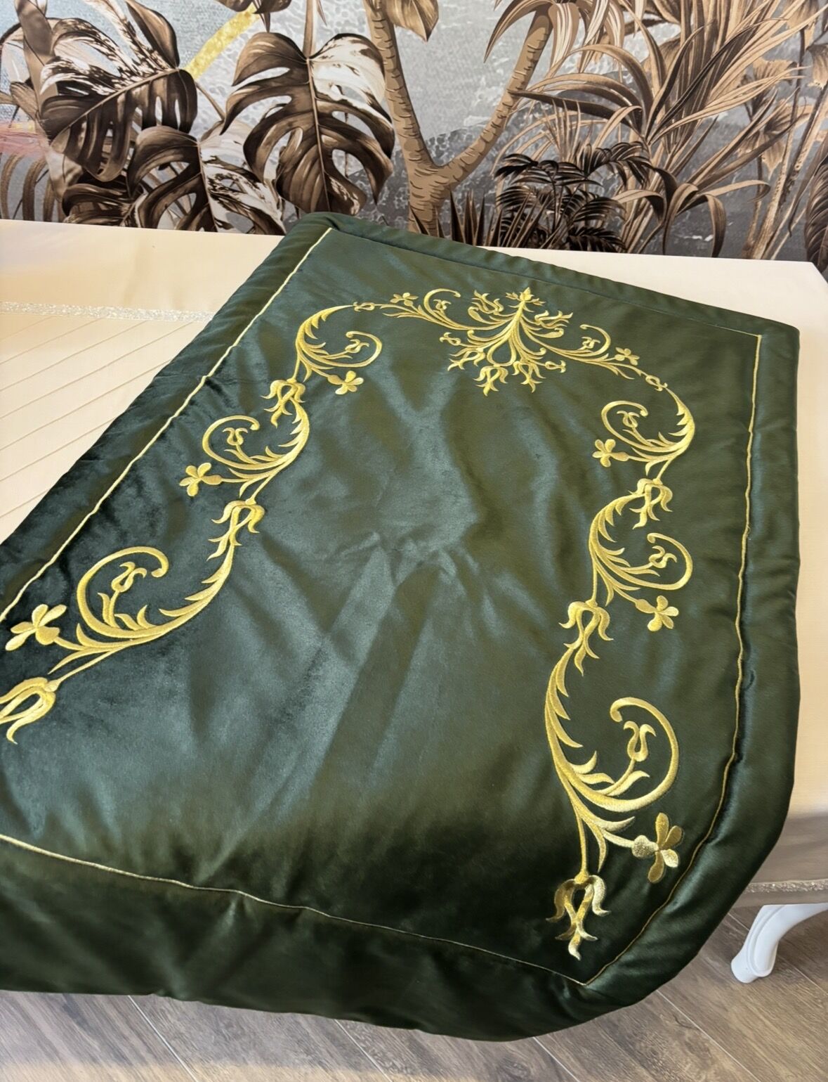 Nakışlı Kadife Seccade | Yeşil&Gold