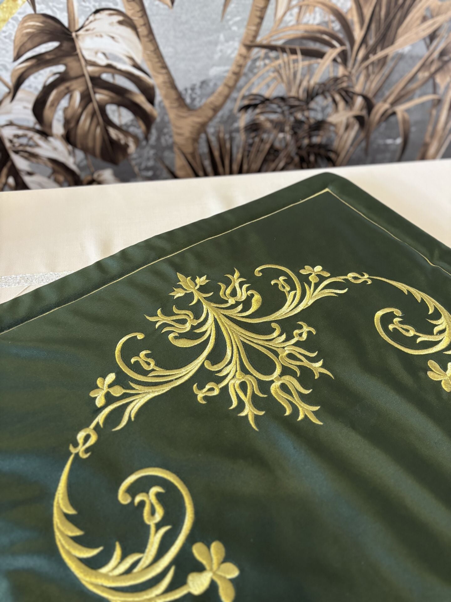 Nakışlı Kadife Seccade | Yeşil&Gold