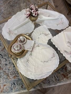Nakışlı Servis Takımı | Ekru&Pudra