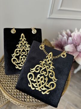 Nakışlı Kadife Çanta | Siyah&Gold