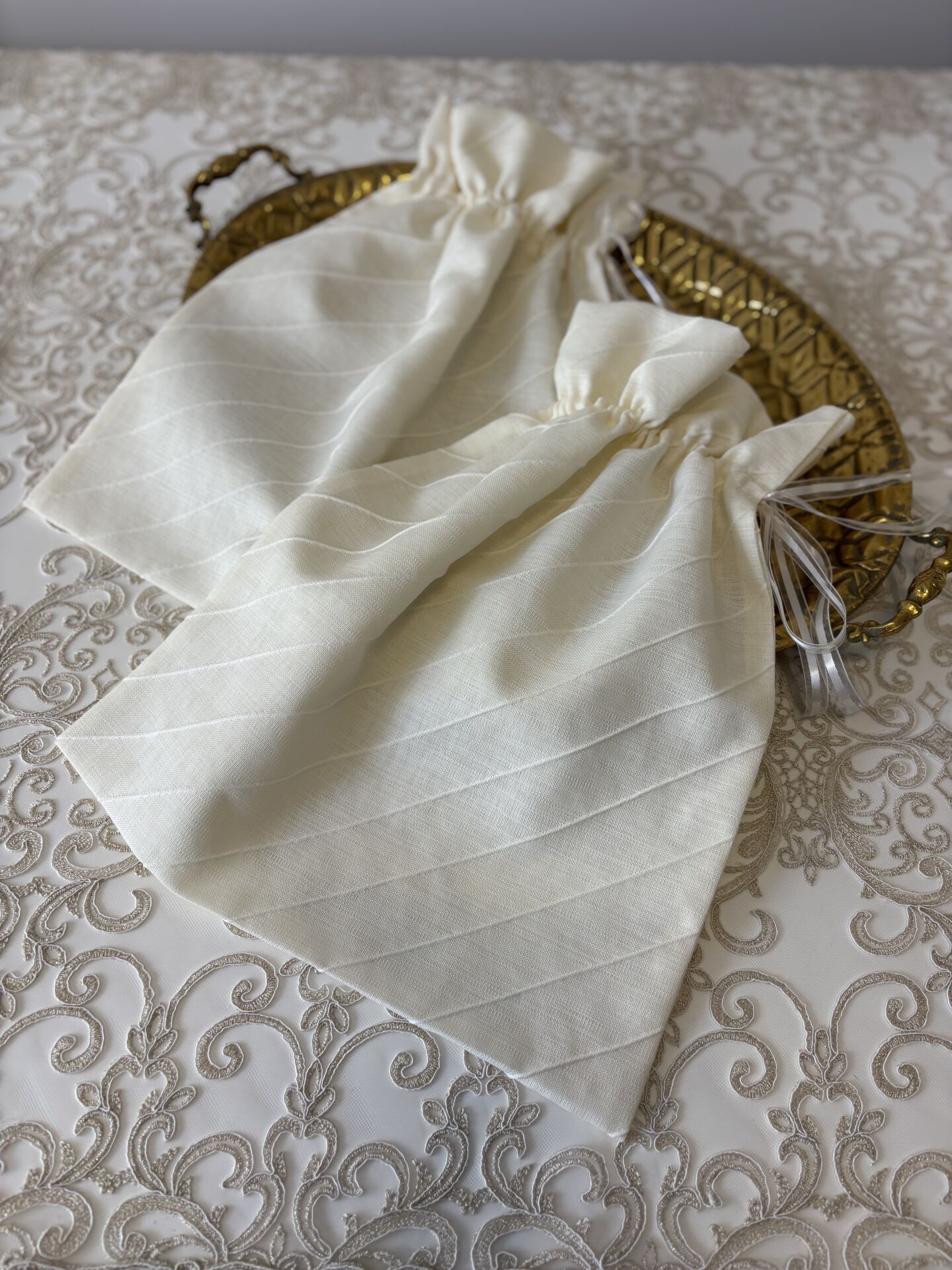 Nervürlü Keten Kese (35*45 cm) | Ekru