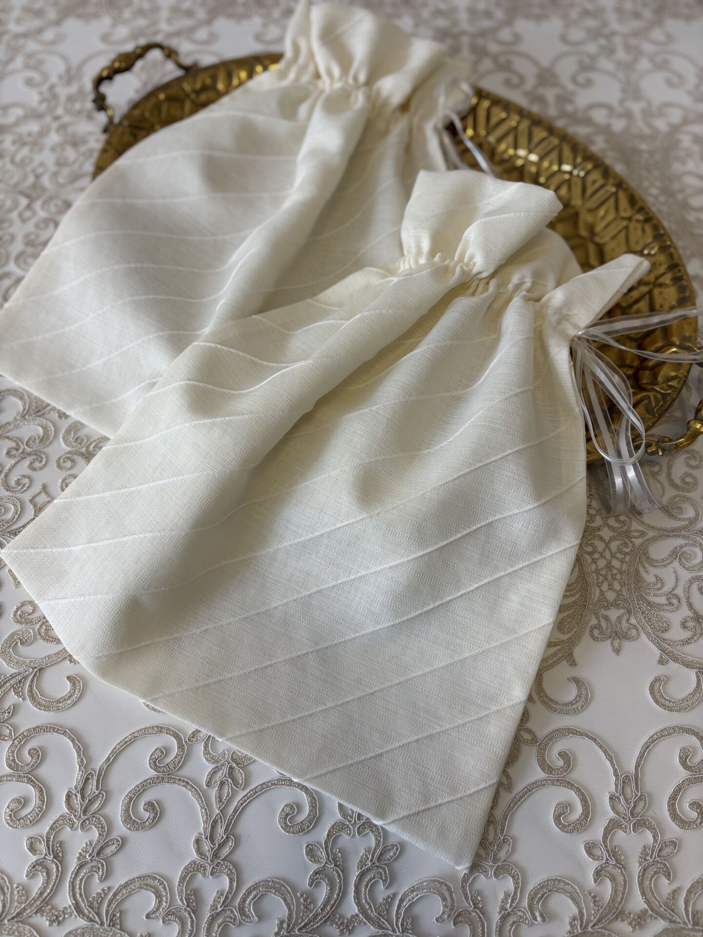 Nervürlü Keten Kese (35*45 cm) | Ekru