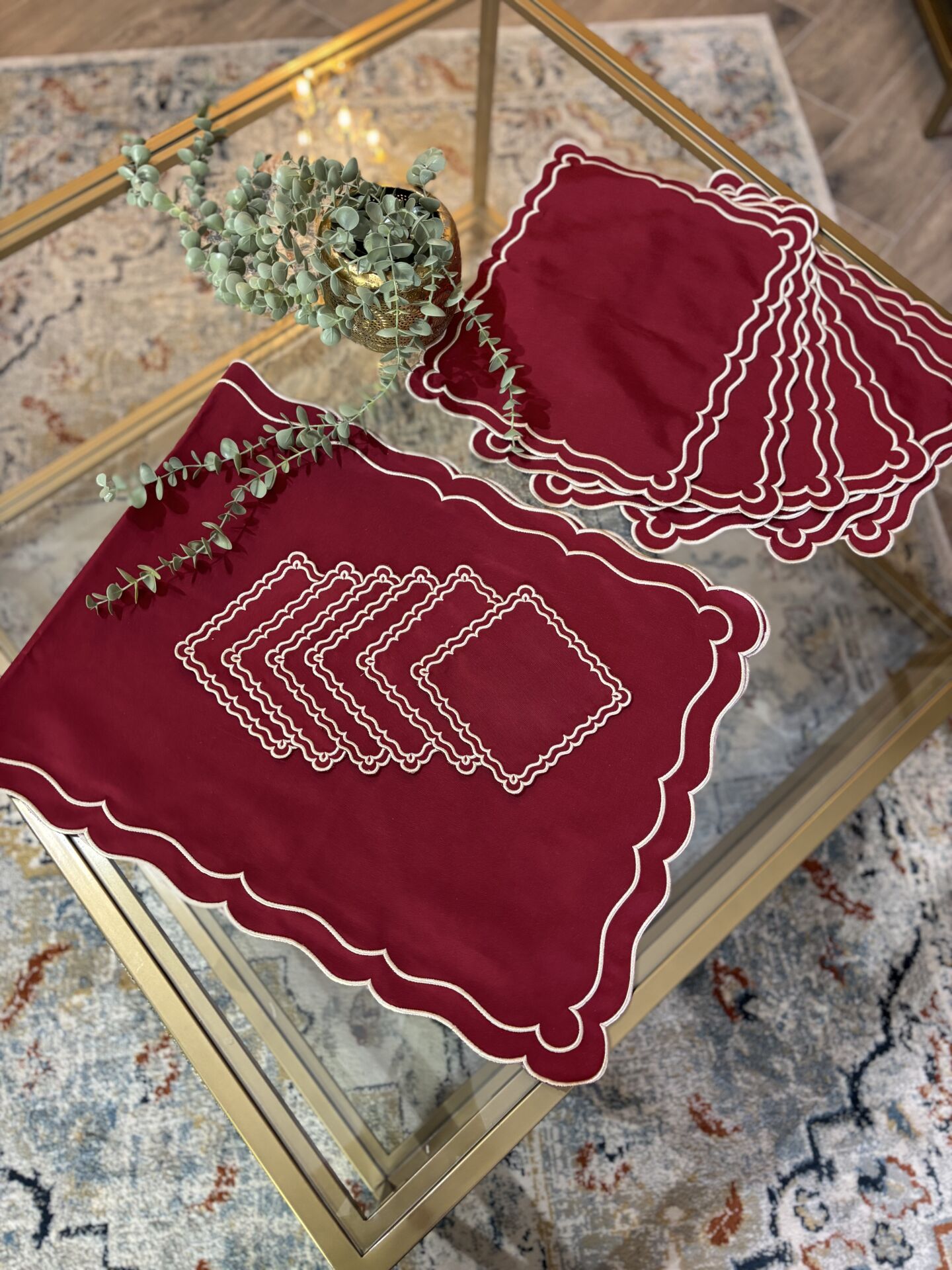 Nakışlı Servis Takımı | Bordo&Bej