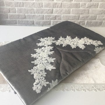 Fransız Dantelli Kadife Seccade | Gri