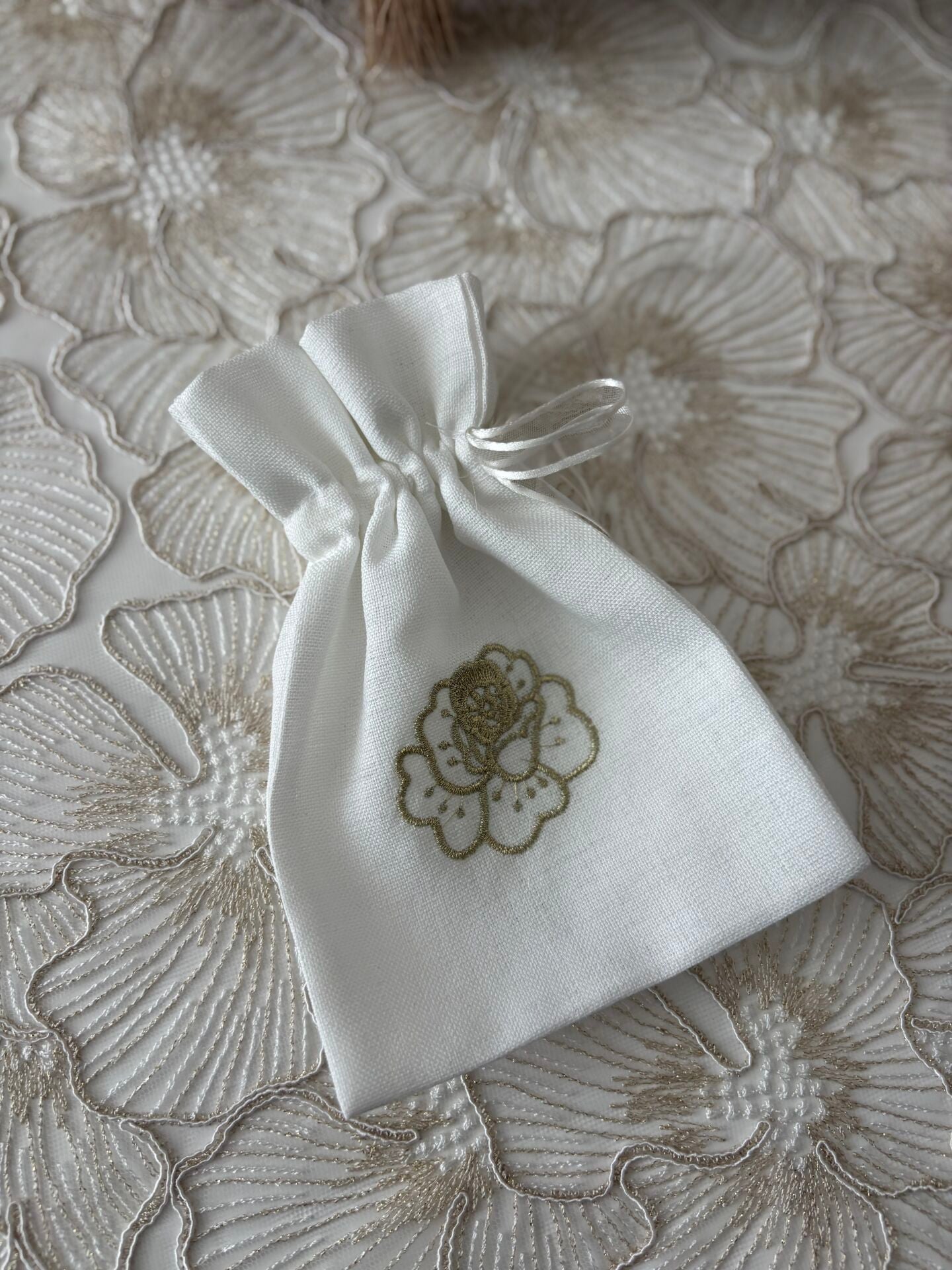 Nakışlı Tesbih Kese | Ekru&Gold