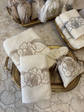 Nakışlı Havlu Seti | Ekru&Bej