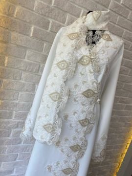 Dantelli Namaz Elbisesi&Başörtüsü | Ekru