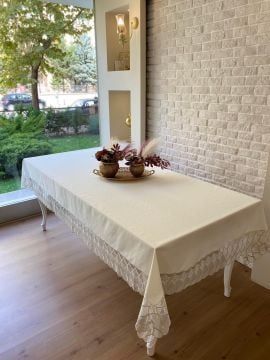 Fransız Dantelli Masa Örtüsü | EKRU
