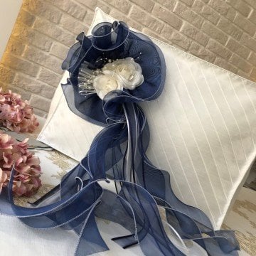 Nervürlü&Buket Detaylı Hurç | Ekru&Lacivert