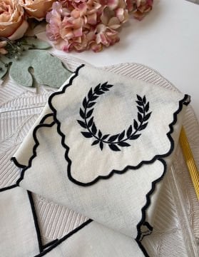 Nakışlı Ekmek Örtüsü | Ekru&Siyah