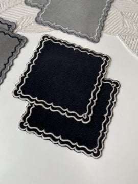 2’li Kadife Kokteyl Peçetesi | Siyah&Gümüş