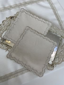 2’li Kadife Kokteyl Peçetesi | Ekru&Gümüş