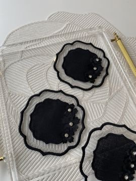 2’li Tül Detaylı Kokteyl Peçetesi | Siyah