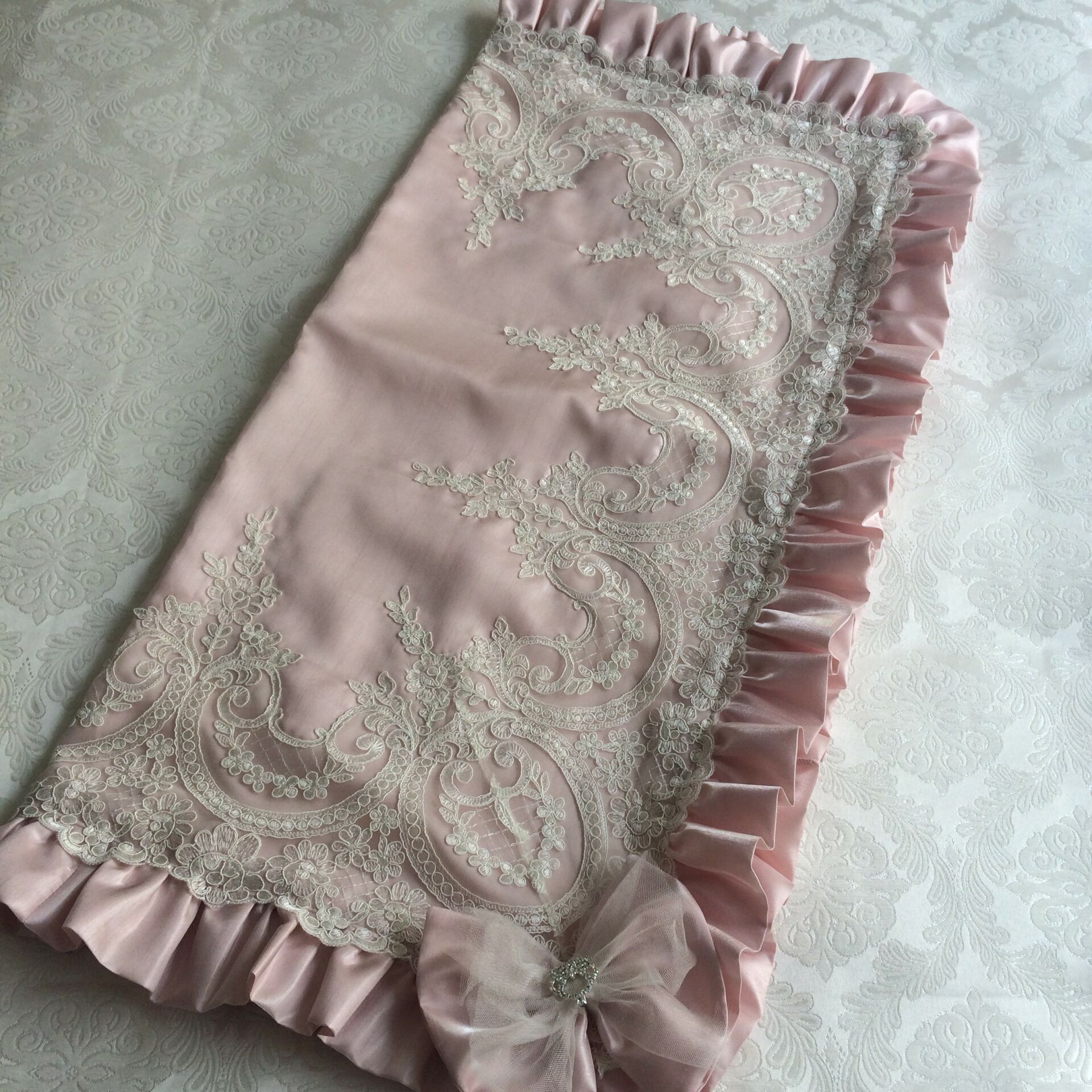 Fransız Dantelli Battaniye | Pudra