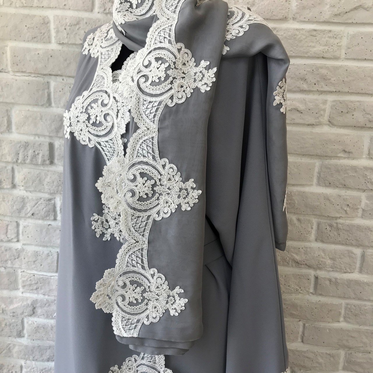Dantelli Namaz Elbisesi&Başörtüsü | Gri