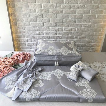 Fransız Dantelli Seccade Takımı | Gri