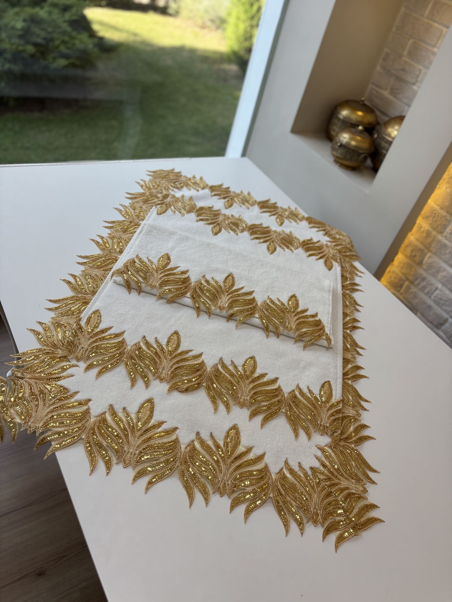 Taşlı Paspas Takımı | Ekru&Gold