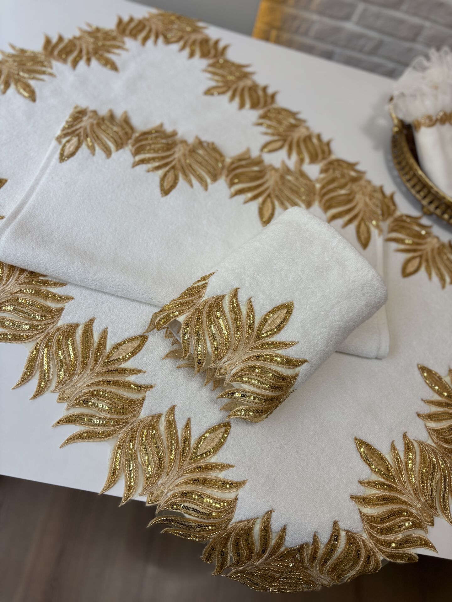 Taşlı Paspas Takımı | Ekru&Gold