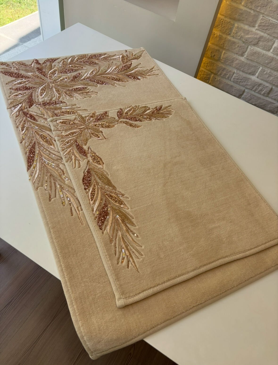 Taşlı Paspas Takımı | Cappuccino