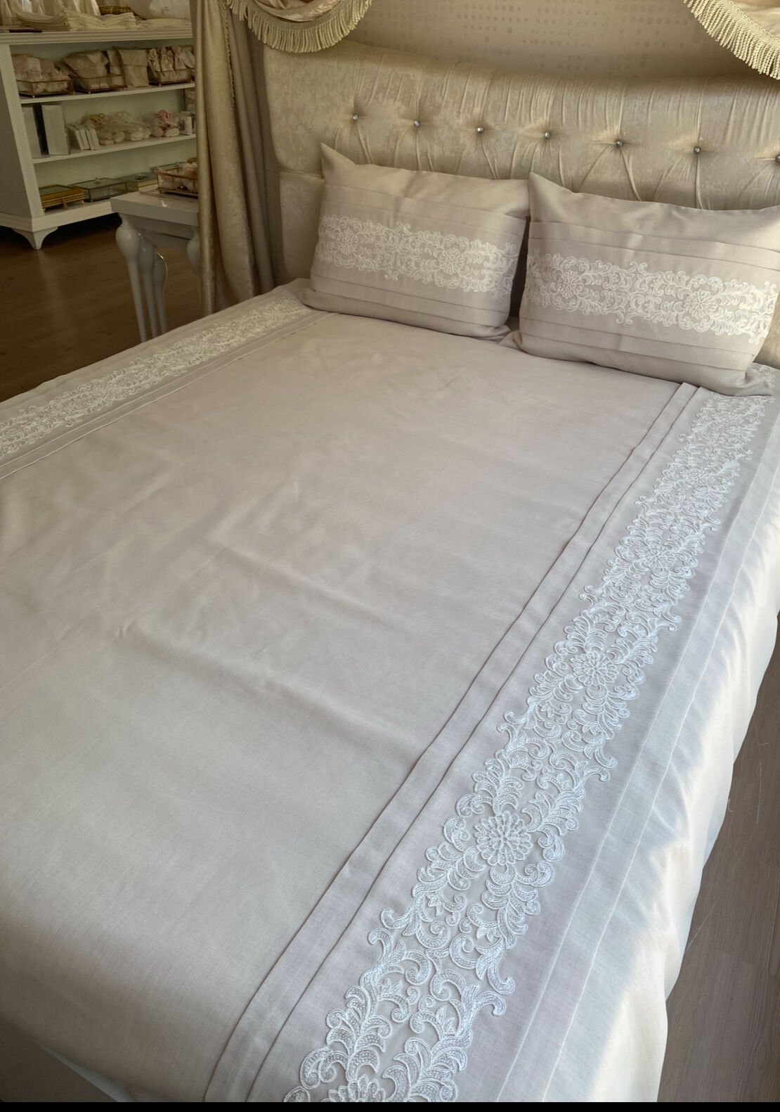 Pileli&Dantelli Nevresim Takımı | Cappuccino